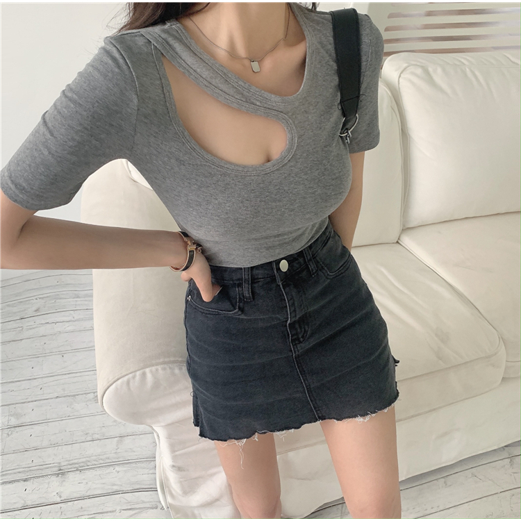 Lalisas Áo Thun Ngắn Tay Khoét Lỗ Thời Trang Quyến Rũ Cho Nữ