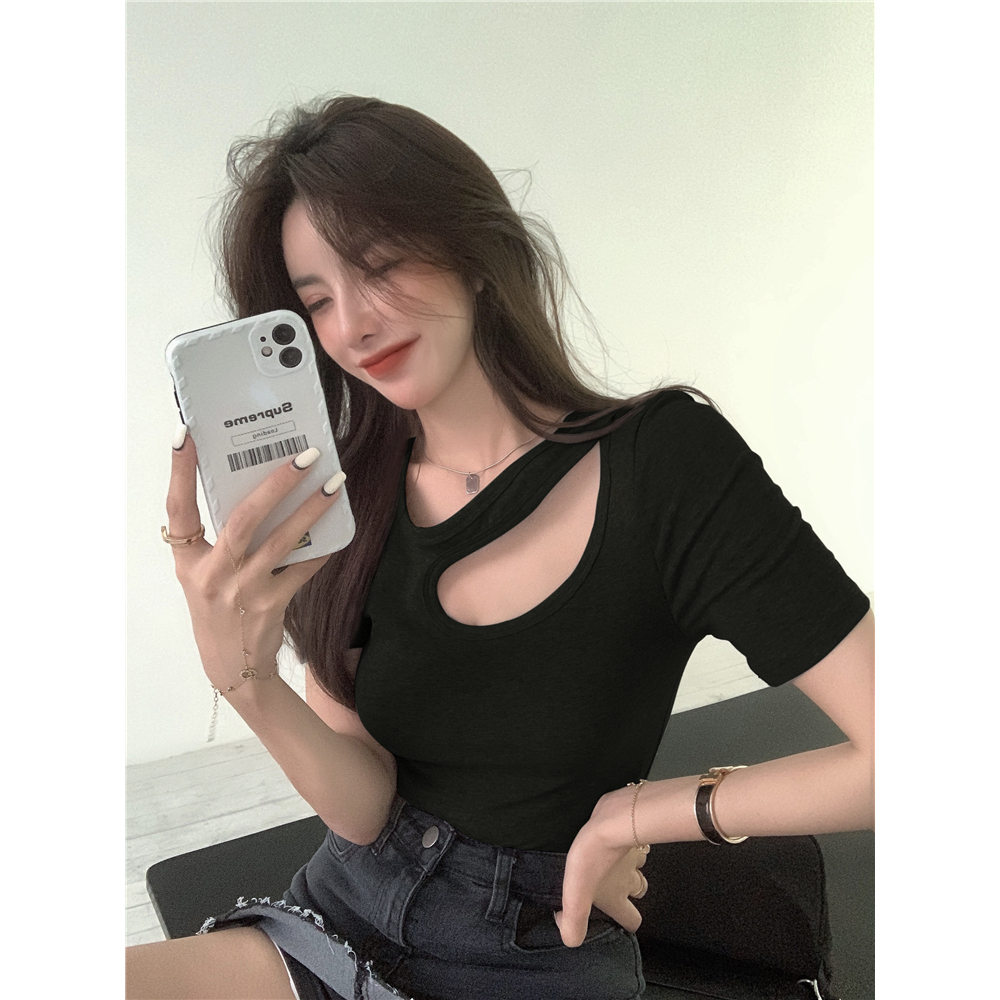 Lalisas Áo Thun Ngắn Tay Khoét Lỗ Thời Trang Quyến Rũ Cho Nữ