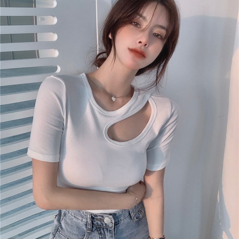 Lalisas Áo Thun Ngắn Tay Khoét Lỗ Thời Trang Quyến Rũ Cho Nữ