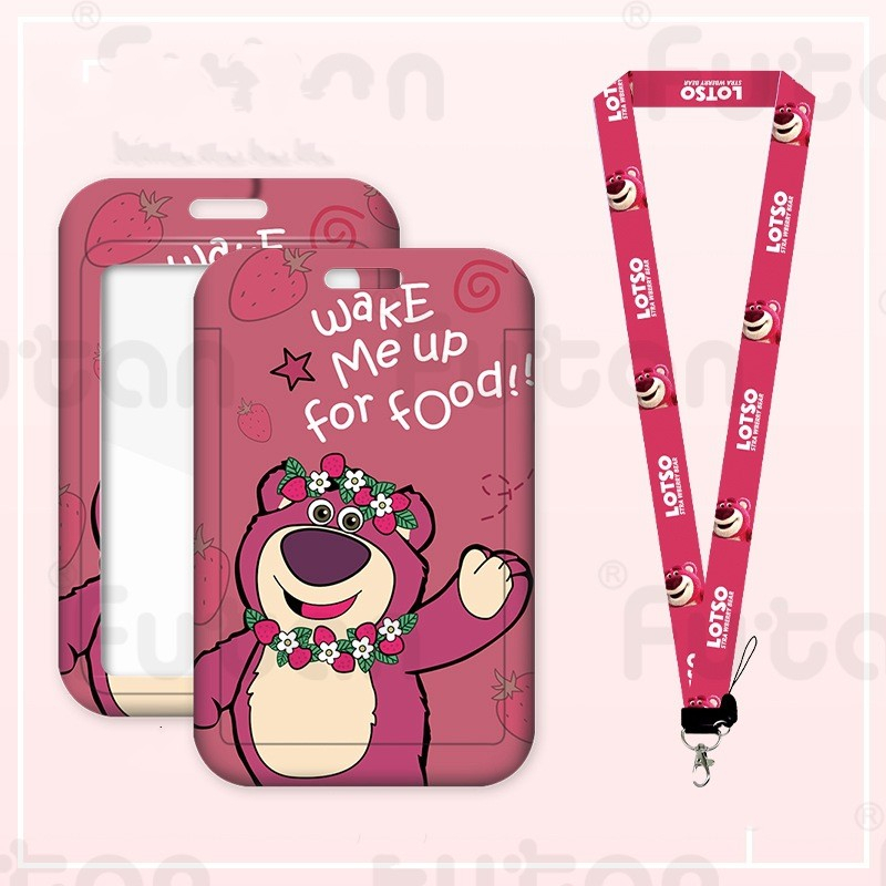 Ví Đựng Thẻ ID / Danh Thiếp Họa Tiết Gấu Dâu Tây Thời Trang Có Dây Đeo