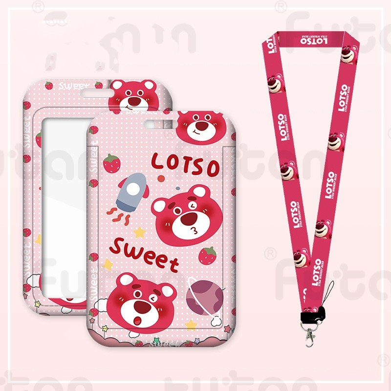 Ví Đựng Thẻ ID / Danh Thiếp Họa Tiết Gấu Dâu Tây Thời Trang Có Dây Đeo