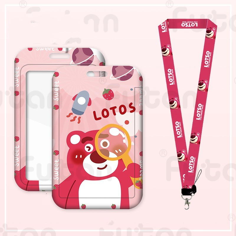 Ví Đựng Thẻ ID / Danh Thiếp Họa Tiết Gấu Dâu Tây Thời Trang Có Dây Đeo