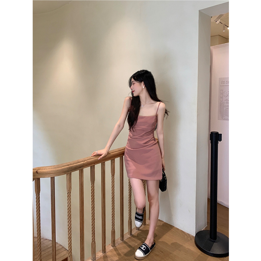 Đầm Ôm Hai Dây Màu Hồng Thời Trang Gợi Cảm Cho Nữ