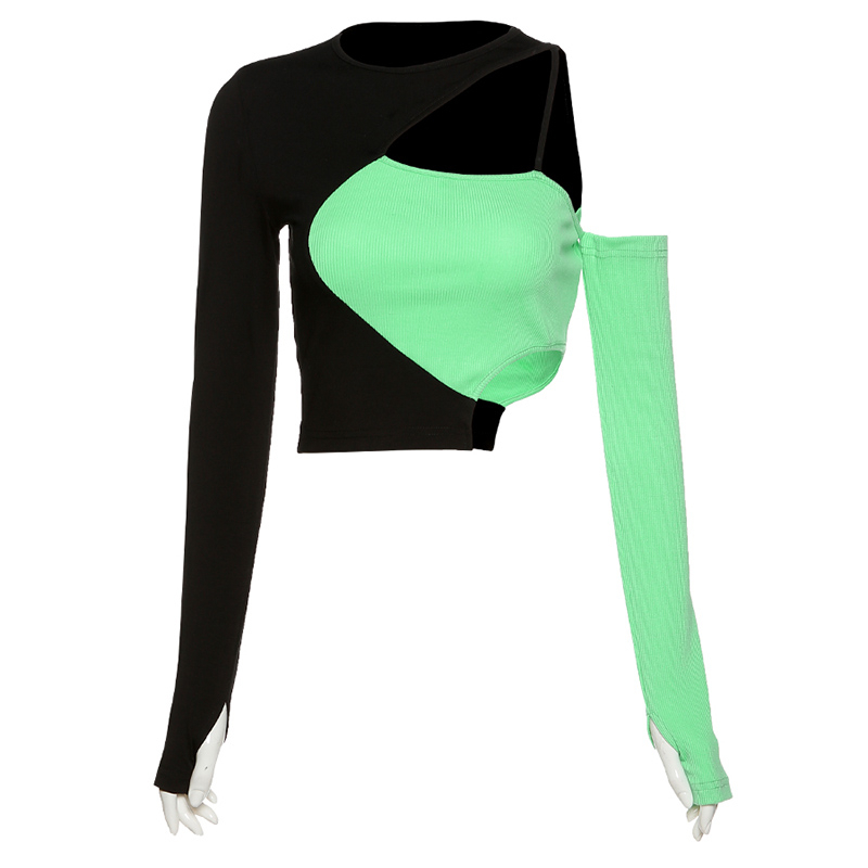 Áo Croptop Tay Dài Lệch Vai Dáng Ôm Phong Cách Mỹ Thời Trang Cho Nữ