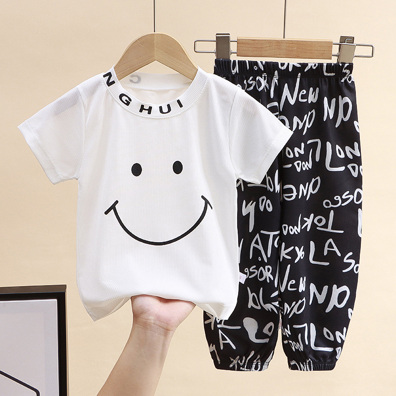 MOMCHOOSE Bộ Đồ Ngắn Tay Bằng Lụa Mát Họa Tiết Hoạt Hình Thời Trang Mùa Hè Cho Trẻ Em