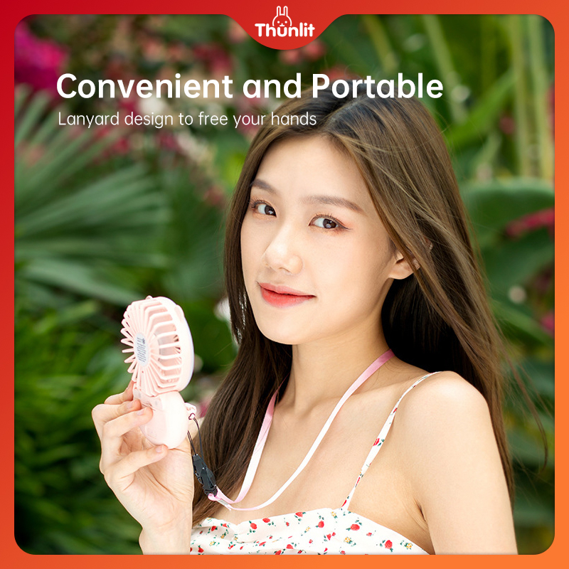 Quạt kẹp di động THUNLIT với đèn sạc USB có thể sạc lại sáng tạo cầm tay gấp để bàn treo cổ mini dễ thương độc đáo