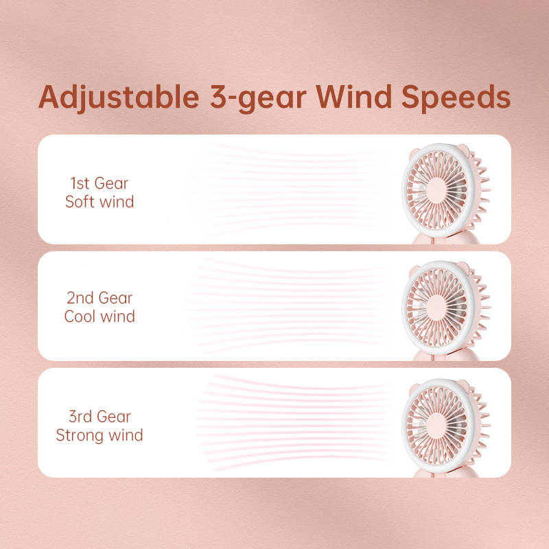 Quạt kẹp di động THUNLIT với đèn sạc USB có thể sạc lại sáng tạo cầm tay gấp để bàn treo cổ mini dễ thương độc đáo
