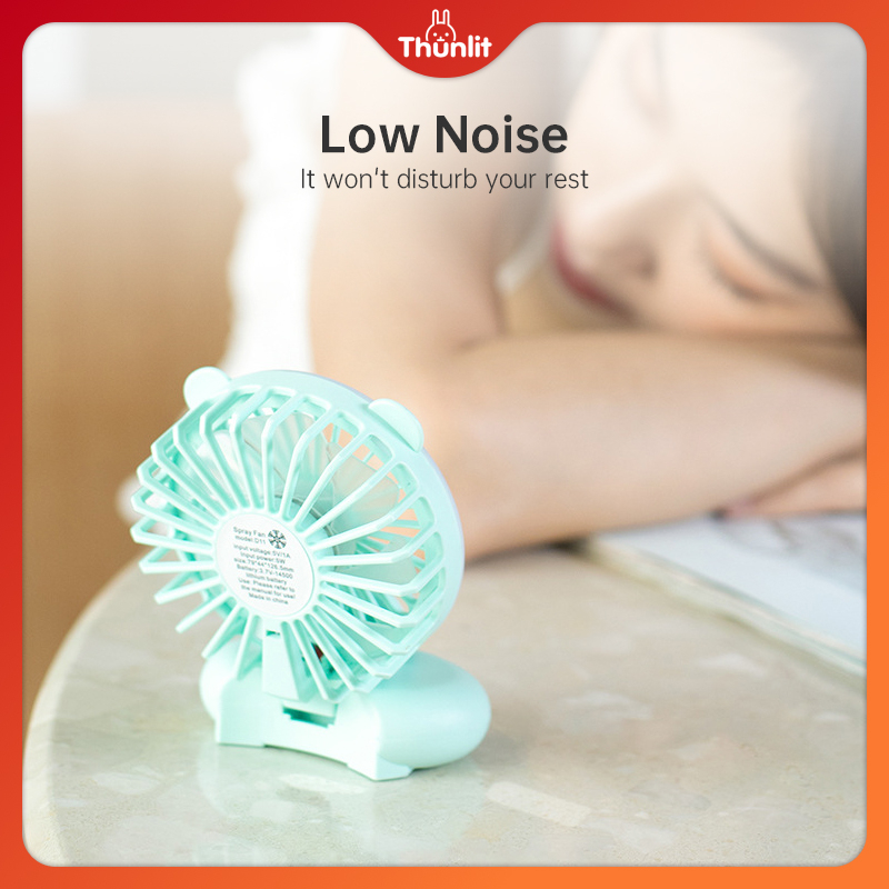 Quạt kẹp di động THUNLIT với đèn sạc USB có thể sạc lại sáng tạo cầm tay gấp để bàn treo cổ mini dễ thương độc đáo