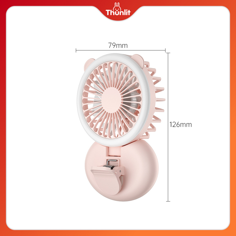 Quạt kẹp di động THUNLIT với đèn sạc USB có thể sạc lại sáng tạo cầm tay gấp để bàn treo cổ mini dễ thương độc đáo