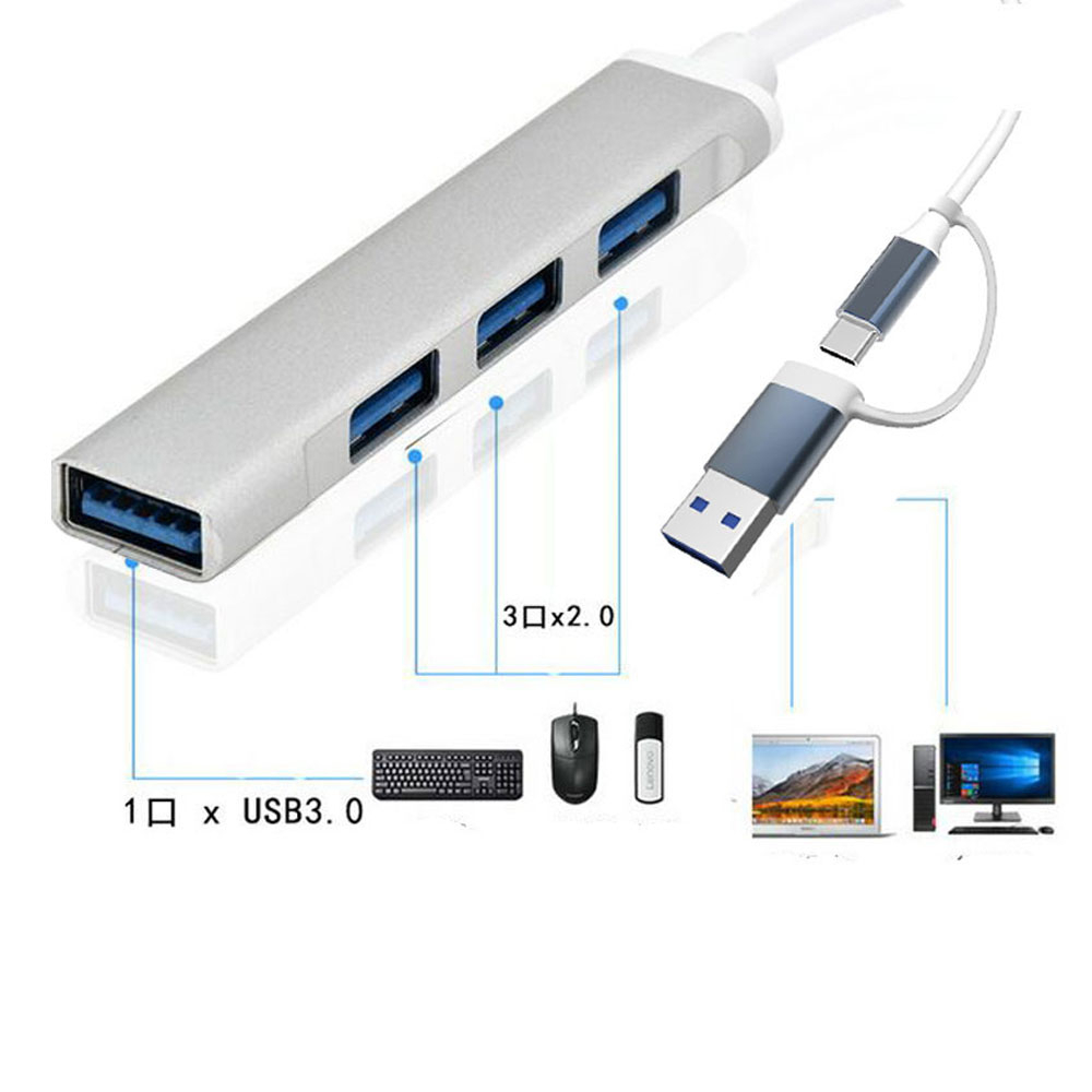 Bộ Hub Chia 4 Cổng USB 3.0 2.0 Hub OTG Cho Lenovo HUAWEI Xiaomi Macbook