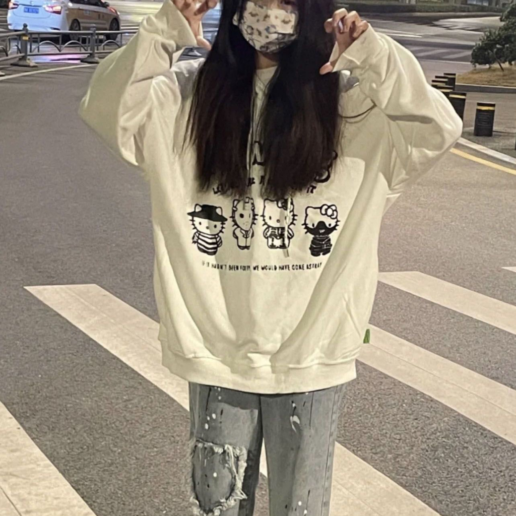 ✪Nhật Bản Hàng Đầu✪Áo Nỉ Tay Dài Cổ Thủy Thủ Mềm Mại In Hình Hello Kitty Nhật Bản Dễ Thương Thời Trang Mùa Thu 2021 Cho Bạn Gái
