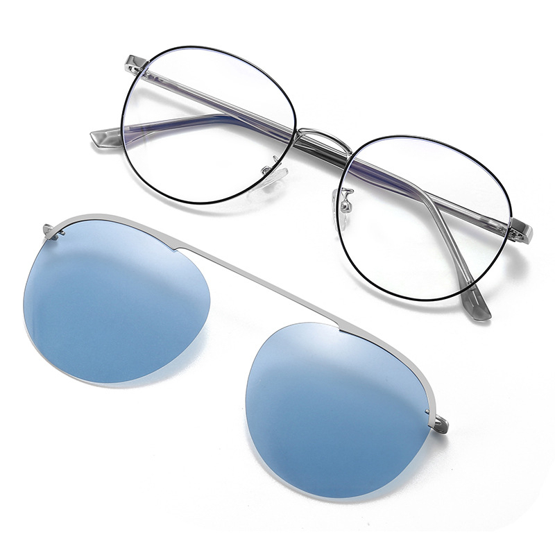 Kính Mát Gọng Kim Loại Tròn 2 Trong 1 Phong Cách Retro Thời Trang Unisex