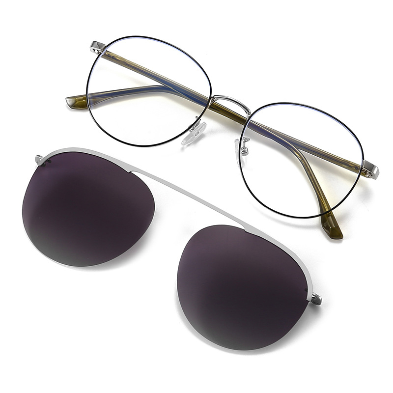 Kính Mát Gọng Kim Loại Tròn 2 Trong 1 Phong Cách Retro Thời Trang Unisex