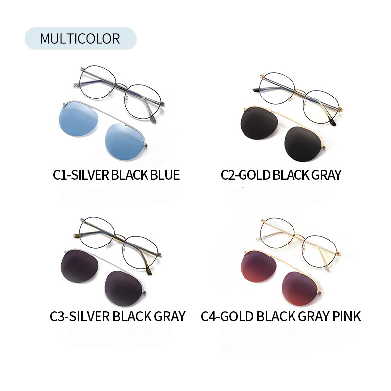 Kính Mát Gọng Kim Loại Tròn 2 Trong 1 Phong Cách Retro Thời Trang Unisex