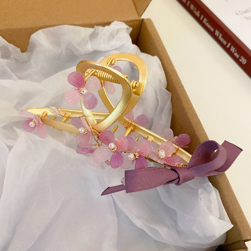 Kẹp Tóc Hình Nơ Đính Ngọc Trai Màu Hồng / Tím Xinh Xắn Cho Nữ