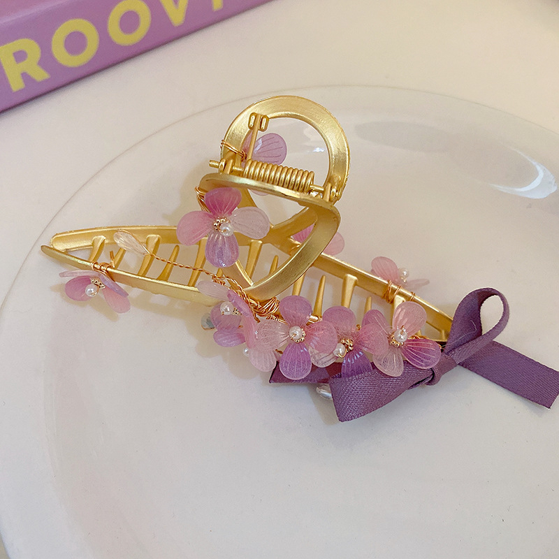 Kẹp Tóc Hình Nơ Đính Ngọc Trai Màu Hồng / Tím Xinh Xắn Cho Nữ