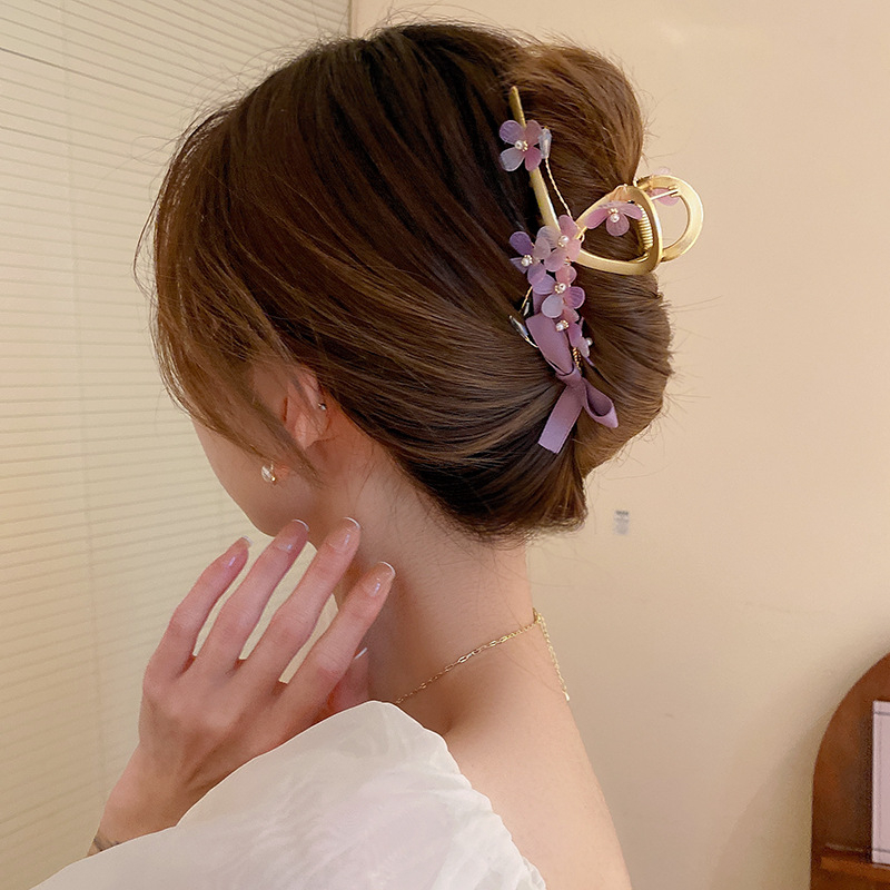 Kẹp Tóc Hình Nơ Đính Ngọc Trai Màu Hồng / Tím Xinh Xắn Cho Nữ