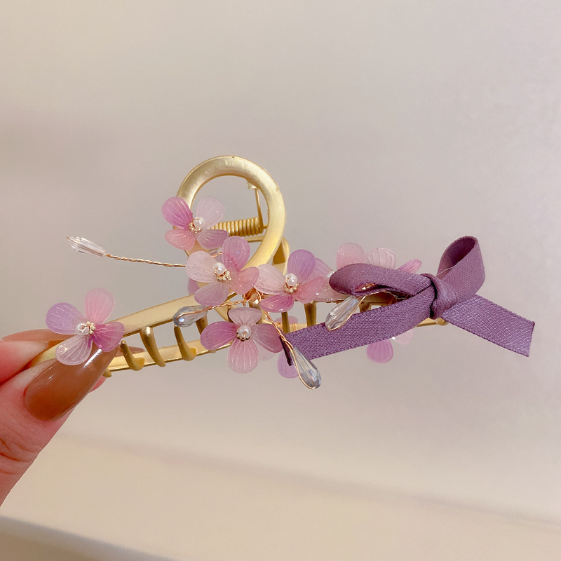 Kẹp Tóc Hình Nơ Đính Ngọc Trai Màu Hồng / Tím Xinh Xắn Cho Nữ