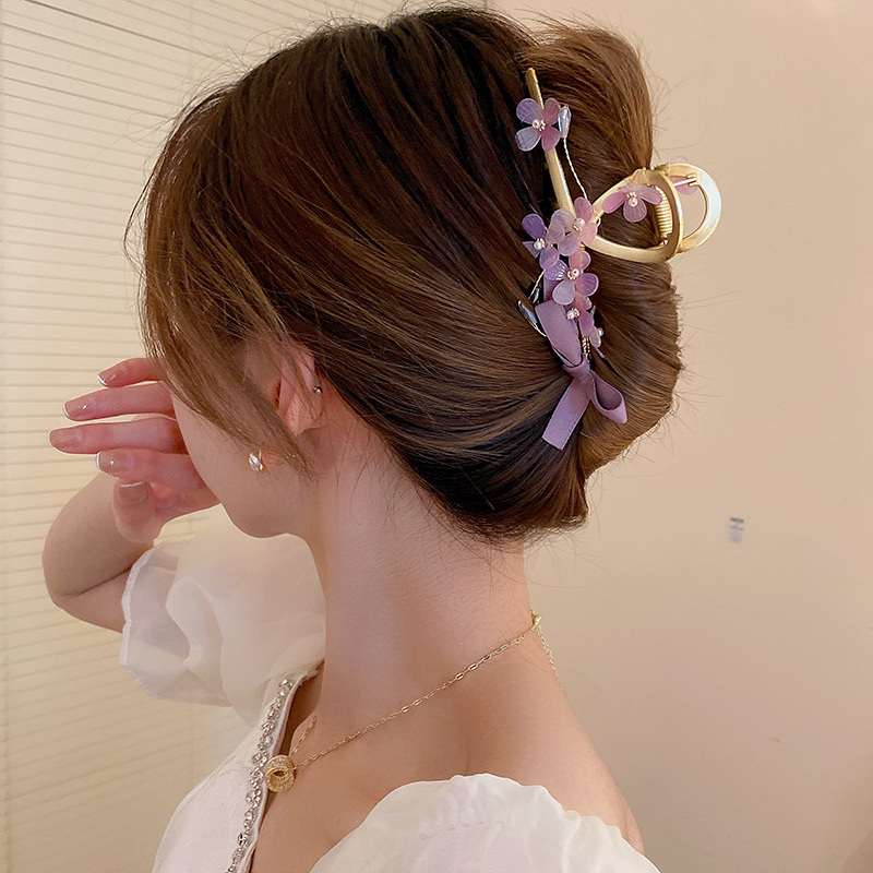 Kẹp Tóc Hình Nơ Đính Ngọc Trai Màu Hồng / Tím Xinh Xắn Cho Nữ