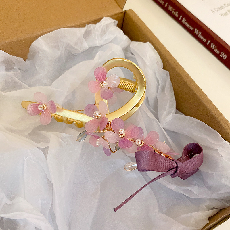 Kẹp Tóc Hình Nơ Đính Ngọc Trai Màu Hồng / Tím Xinh Xắn Cho Nữ