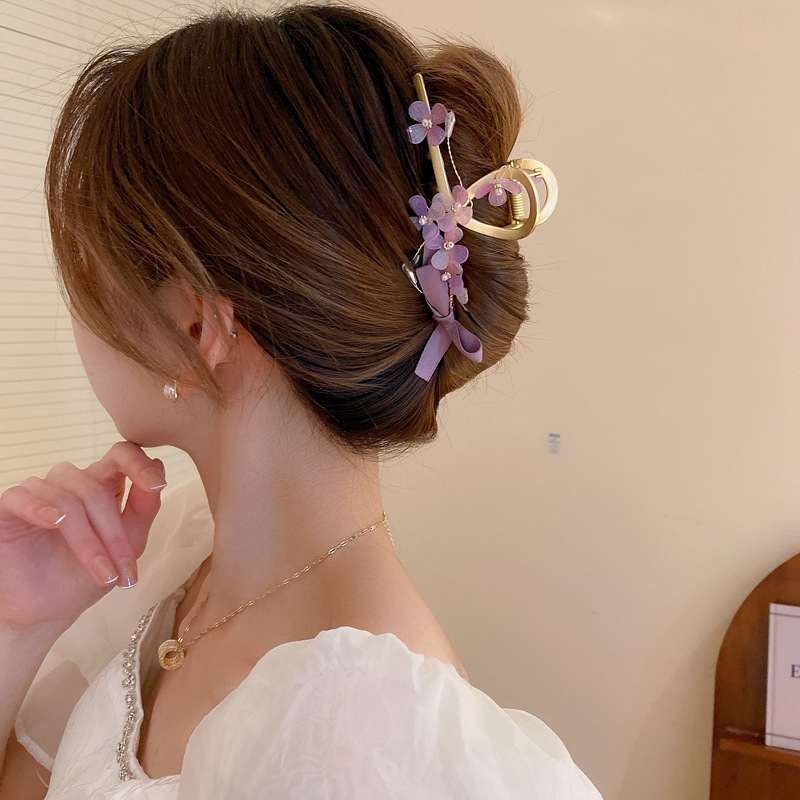 Kẹp Tóc Hình Nơ Đính Ngọc Trai Màu Hồng / Tím Xinh Xắn Cho Nữ