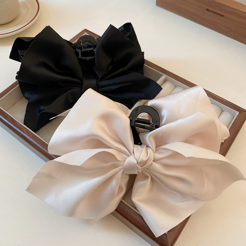 Kẹp Tóc Nơ Vải Satin Kiểu Retro Pháp Dễ Thương