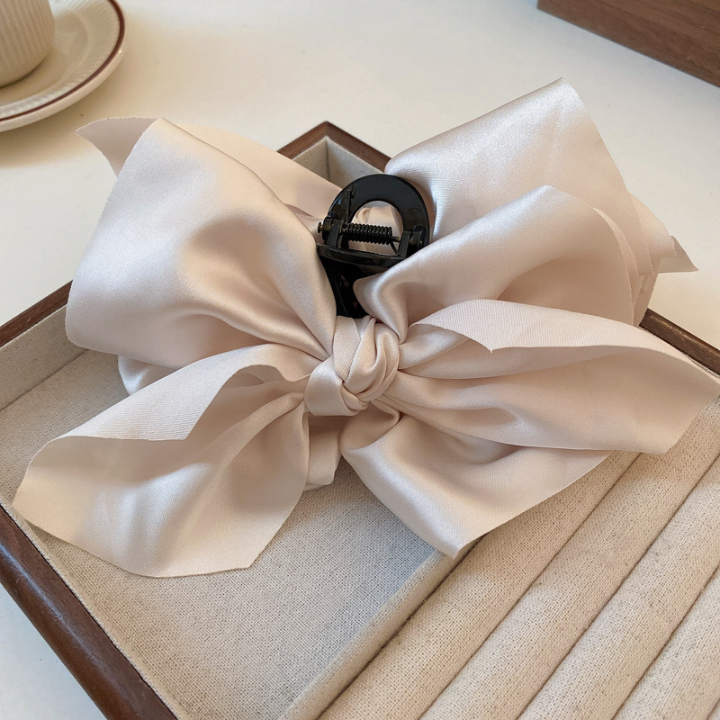 Kẹp Tóc Nơ Vải Satin Kiểu Retro Pháp Dễ Thương