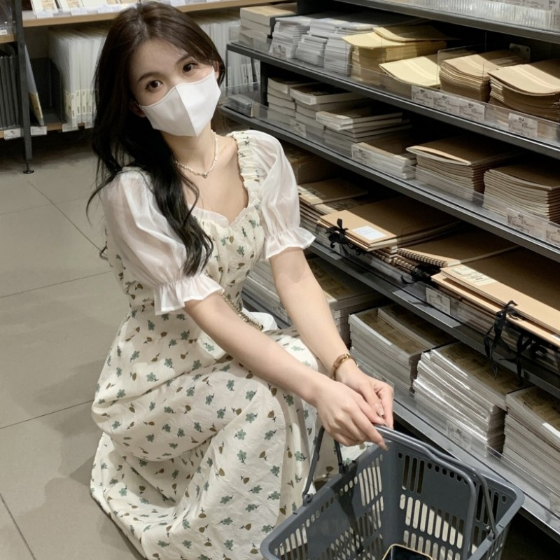 ❤ Đầm Hoa Cổ Vuông Tay Phồng Thiết Kế Mới Thời Trang Mùa Hè Cho Nữ