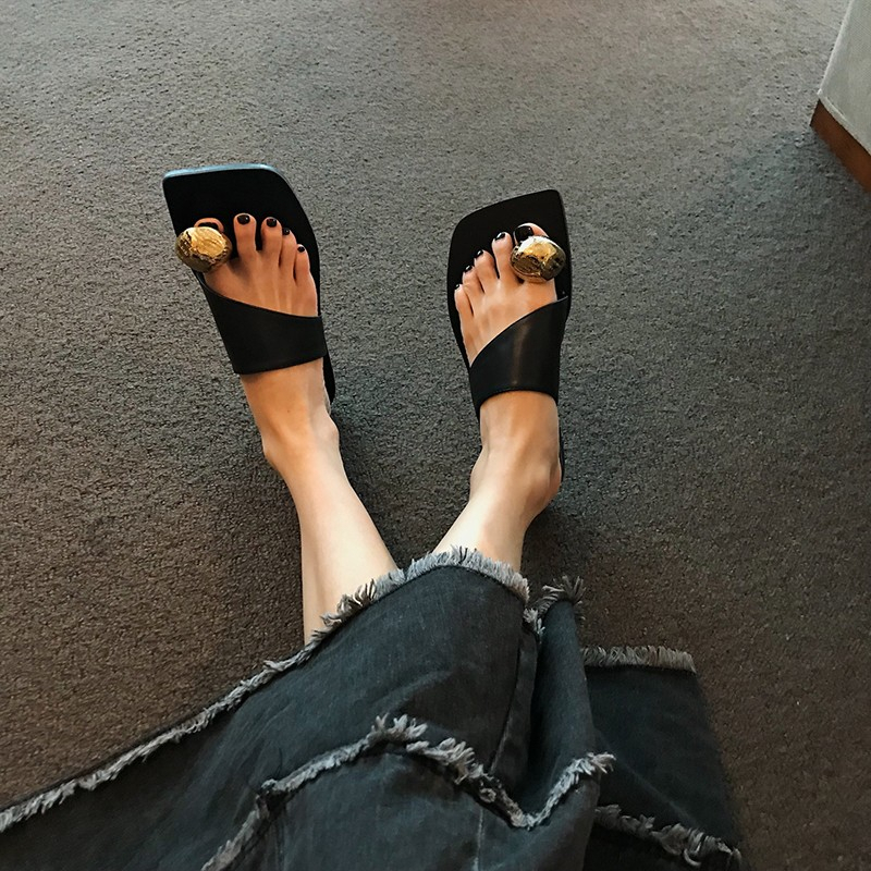 Dép Sandal Hở Ngón Đế Bằng Phối Khóa Kim Loại Thời Trang Mùa Hè 2023 Phong Cách Mới Cho Nữ