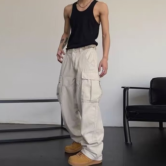 Quần túi hộp nam vintage Mỹ quần yếm Cá Tính Cho Nam Nữ chất đũi cao cấp cargo pants nam