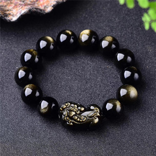 Vòng tay chuỗi hạt đá obsidian hình chú heo may mắn