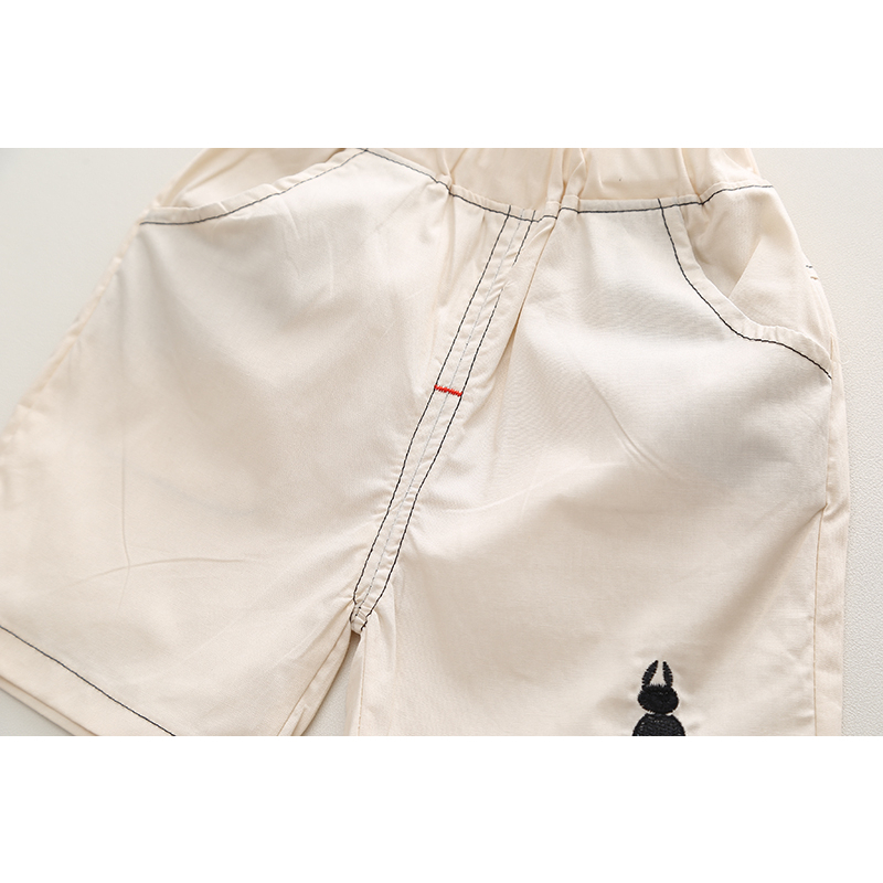 Set Áo Sơ Mi Tay Ngắn Và Quần Short Cotton Màu Trơn Thêu Hình Thỏ Phong Cách Mới Dành Cho Bé Kích Thước 80-120cm
