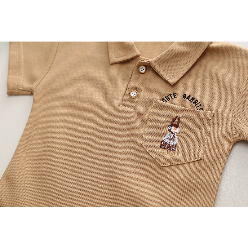 Set Áo Sơ Mi Tay Ngắn Và Quần Short Cotton Màu Trơn Thêu Hình Thỏ Phong Cách Mới Dành Cho Bé Kích Thước 80-120cm