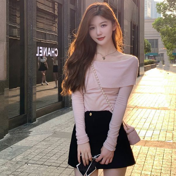 COZOK Áo Thun Tay Dài Dáng Ôm Trễ Vai Quyến Rũ Dễ Phối Đồ Hợp Thời Trang