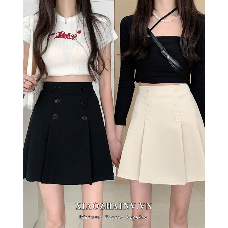 Xiaozhinv Chân Váy Xếp Ly Mini Lưng Cao Quấn Hông Dễ Phối Đồ Hàn Quốc Cho Nữ
