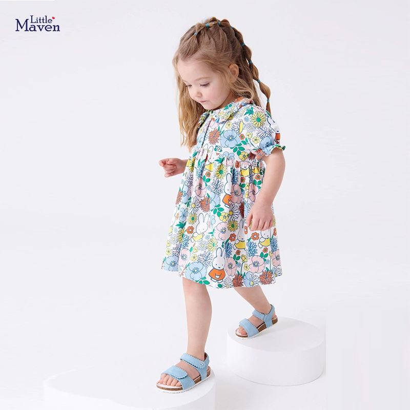 Đầm Cotton Ngắn In Họa Tiết Hoạt Hình Dễ Thương Thời Trang Mùa Hè Cho Bé Gái