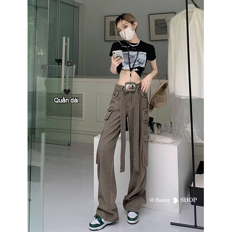 QADCOL Quần Yếm denim Dài Ống Rộng Lưng Cao Thời Trang Mùa Hè Hàng Mới Dành Cho Bạn Nữ