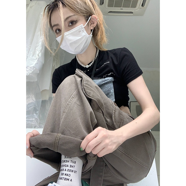 QADCOL Quần Yếm denim Dài Ống Rộng Lưng Cao Thời Trang Mùa Hè Hàng Mới Dành Cho Bạn Nữ