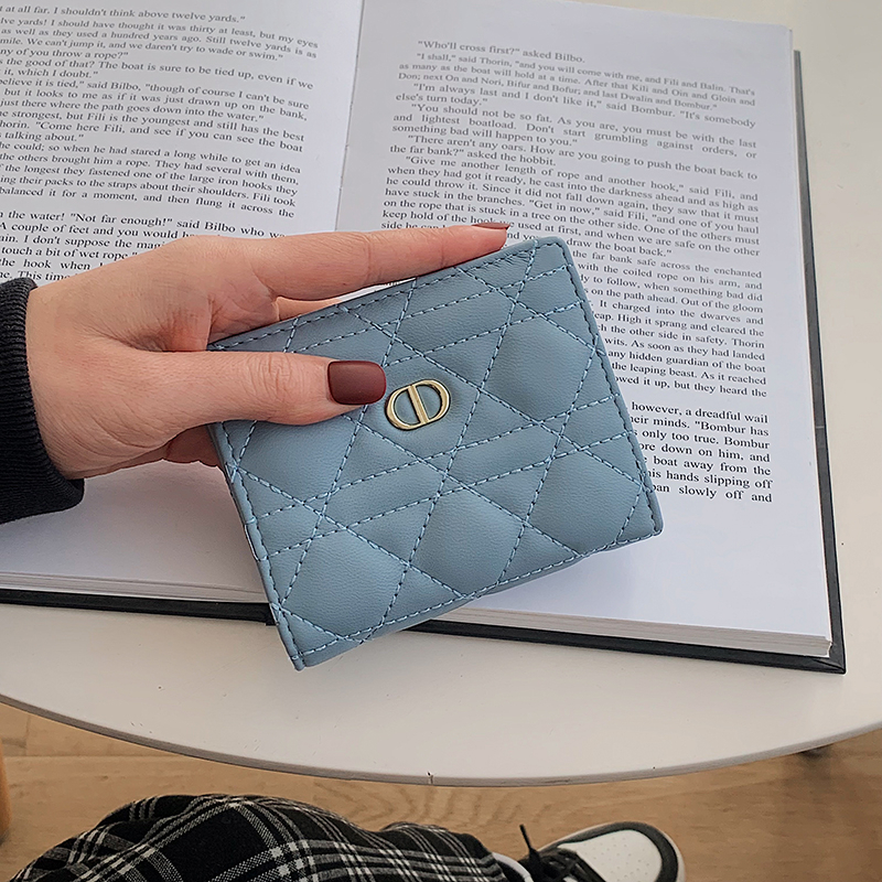 Hàng Có Sẵn Ví Ngắn Siêu Mỏng Thêu Chỉ Đính Kim Cương Phong Cách Hàn Quốc Đơn Giản Dễ Phối Đồ