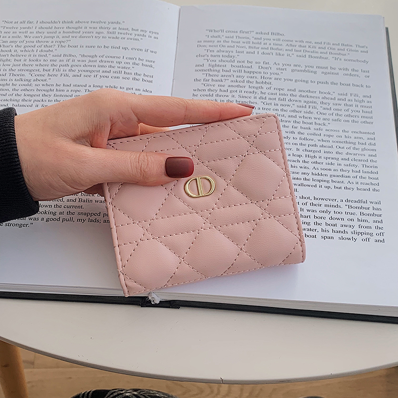 Hàng Có Sẵn Ví Ngắn Siêu Mỏng Thêu Chỉ Đính Kim Cương Phong Cách Hàn Quốc Đơn Giản Dễ Phối Đồ