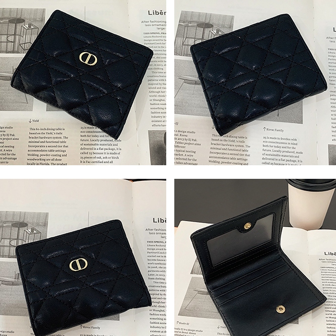 Hàng Có Sẵn Ví Ngắn Siêu Mỏng Thêu Chỉ Đính Kim Cương Phong Cách Hàn Quốc Đơn Giản Dễ Phối Đồ