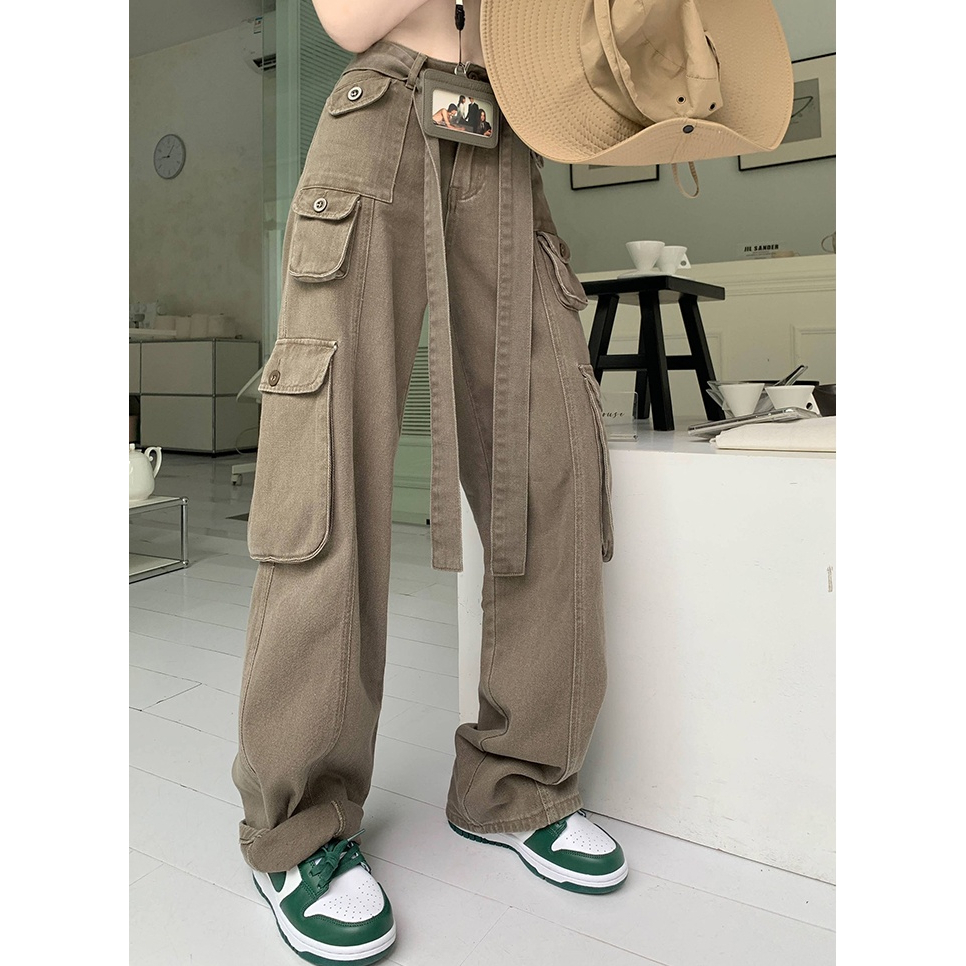 QADCOL Quần Yếm denim Dài Ống Rộng Lưng Cao Thời Trang Mùa Hè Hàng Mới Dành Cho Bạn Nữ