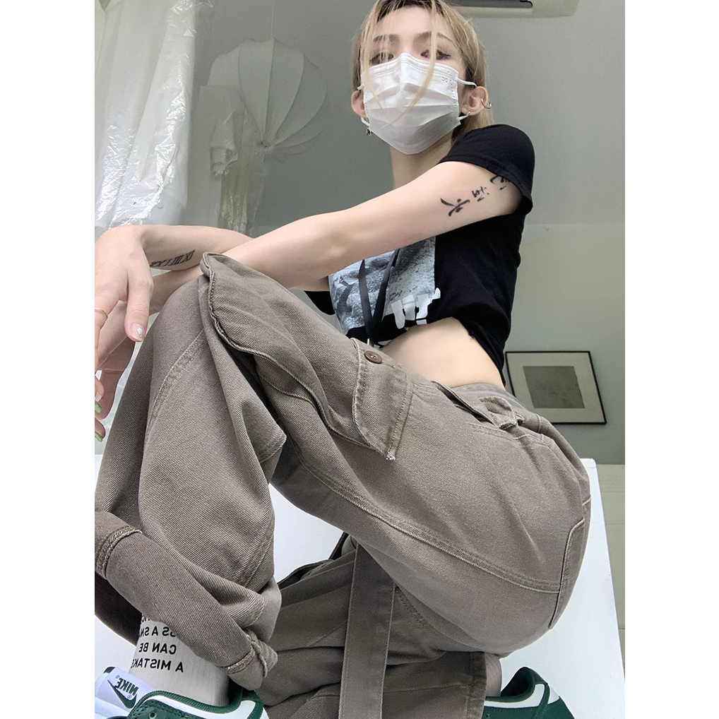 QADCOL Quần Yếm denim Dài Ống Rộng Lưng Cao Thời Trang Mùa Hè Hàng Mới Dành Cho Bạn Nữ