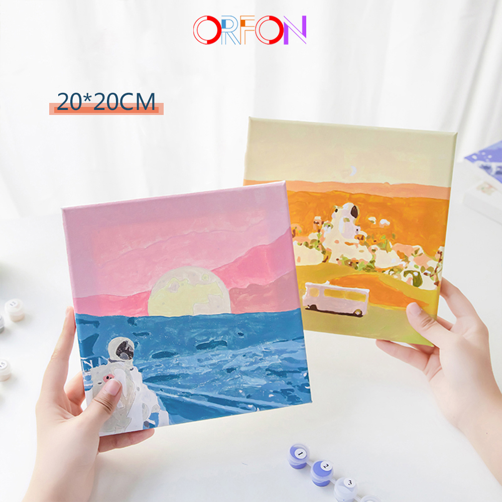 Tranh tô màu theo số mini số hóa tranh sơn dầu tranh phong cảnh20*20/30*30cm có khung