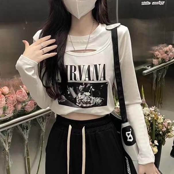 COZOK Áo Thun Tay Dài Dáng Ngắn Phong Cách Retro Thời Trang Cho Nữ