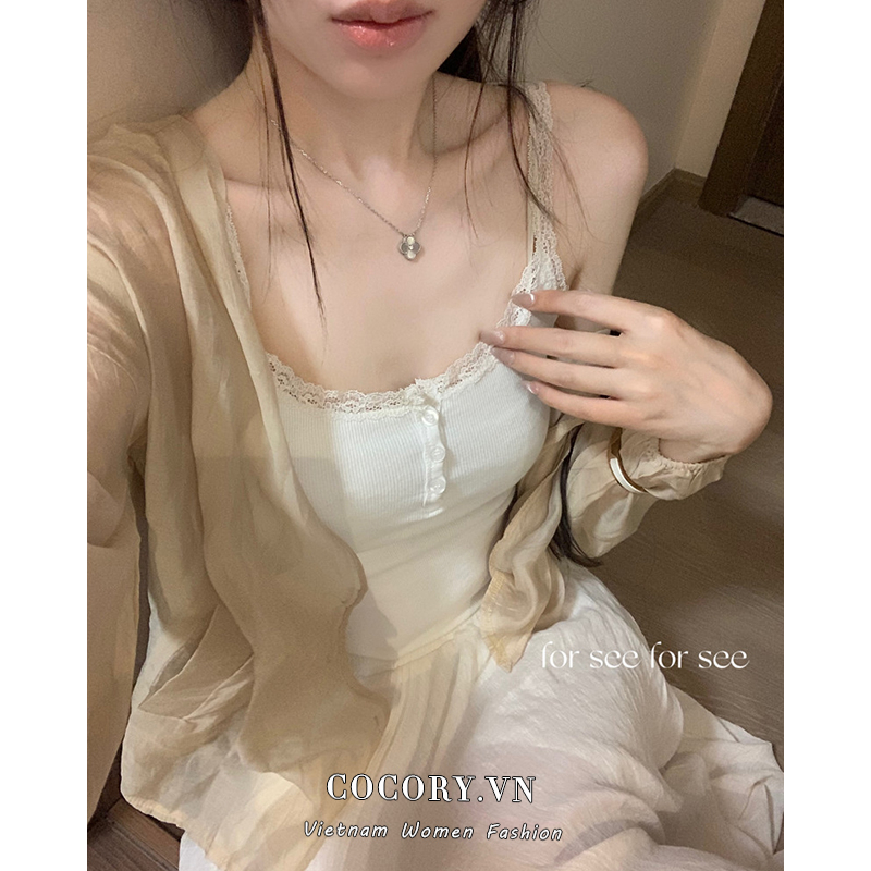 Cocory vn Bộ Áo Tank Top Hai Dây + Áo Khoác Cardigan Dài Tay Chống Nắng + Chân Váy Chữ A Lưng Cao Thời Trang Gợi Cảm Cho Nữ