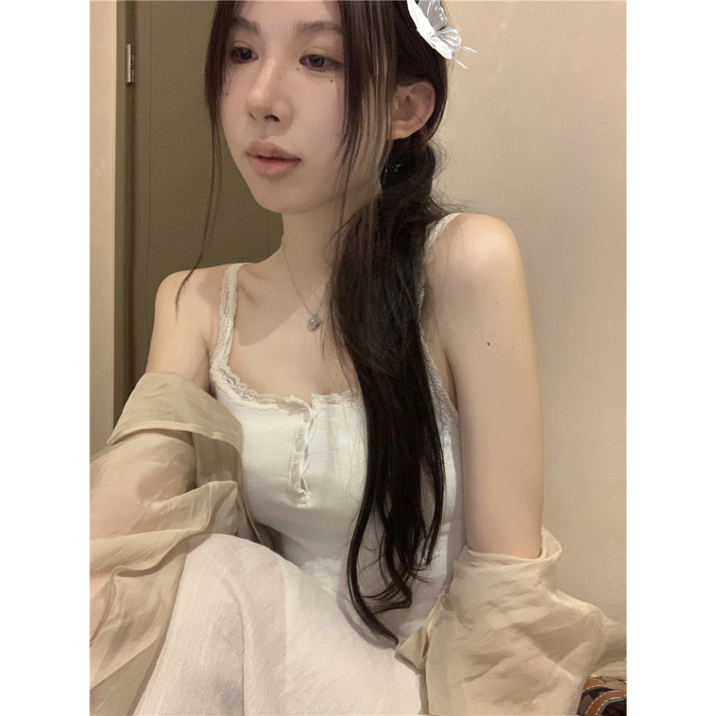 Cocory vn Bộ Áo Tank Top Hai Dây + Áo Khoác Cardigan Dài Tay Chống Nắng + Chân Váy Chữ A Lưng Cao Thời Trang Gợi Cảm Cho Nữ