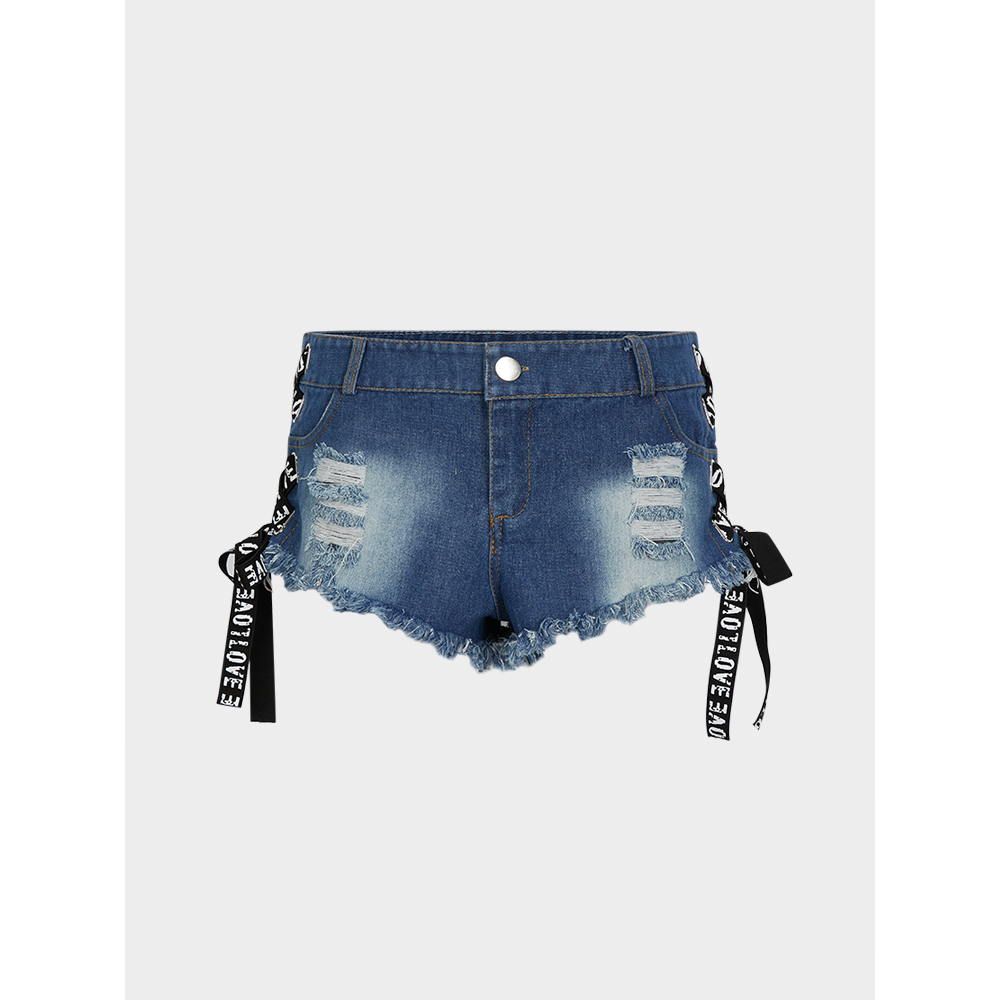Quần Short Denim Phối Dây Quyến Rũ Thời Trang