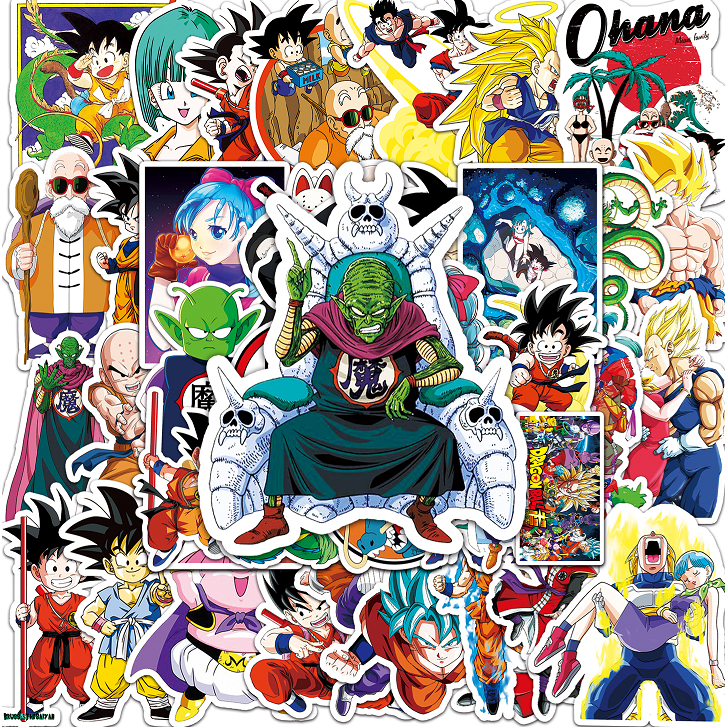 Bộ 50 Miếng Dán Trang Trí Xe Hơi / Nhà Cửa Họa Tiết Hoạt Hình Dragon Ball Vui Nhộn Chống Thấm Nước DIY