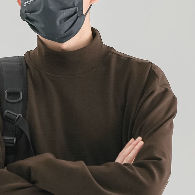 Áo Thun Dài Tay Cổ Lọ Hai Mặt Màu Trơn Thời Trang Thu Đông Cho Nam